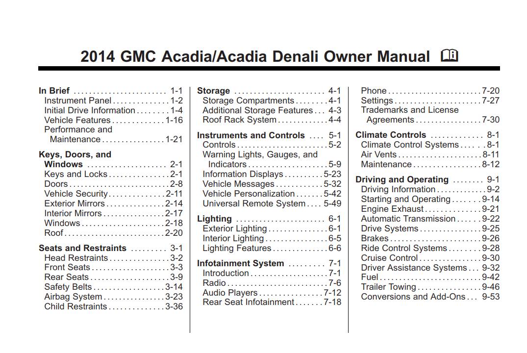 Gmc Acadia 2014 Owner's Manual