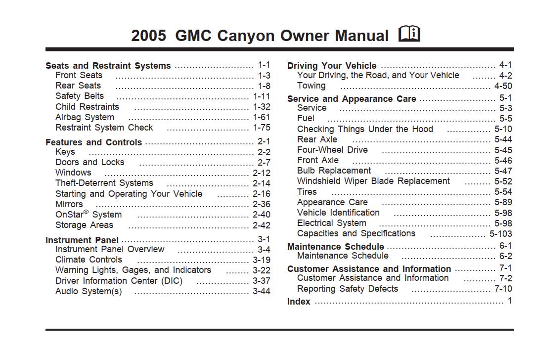 Gmc Canyon 2005 Owner's Manual