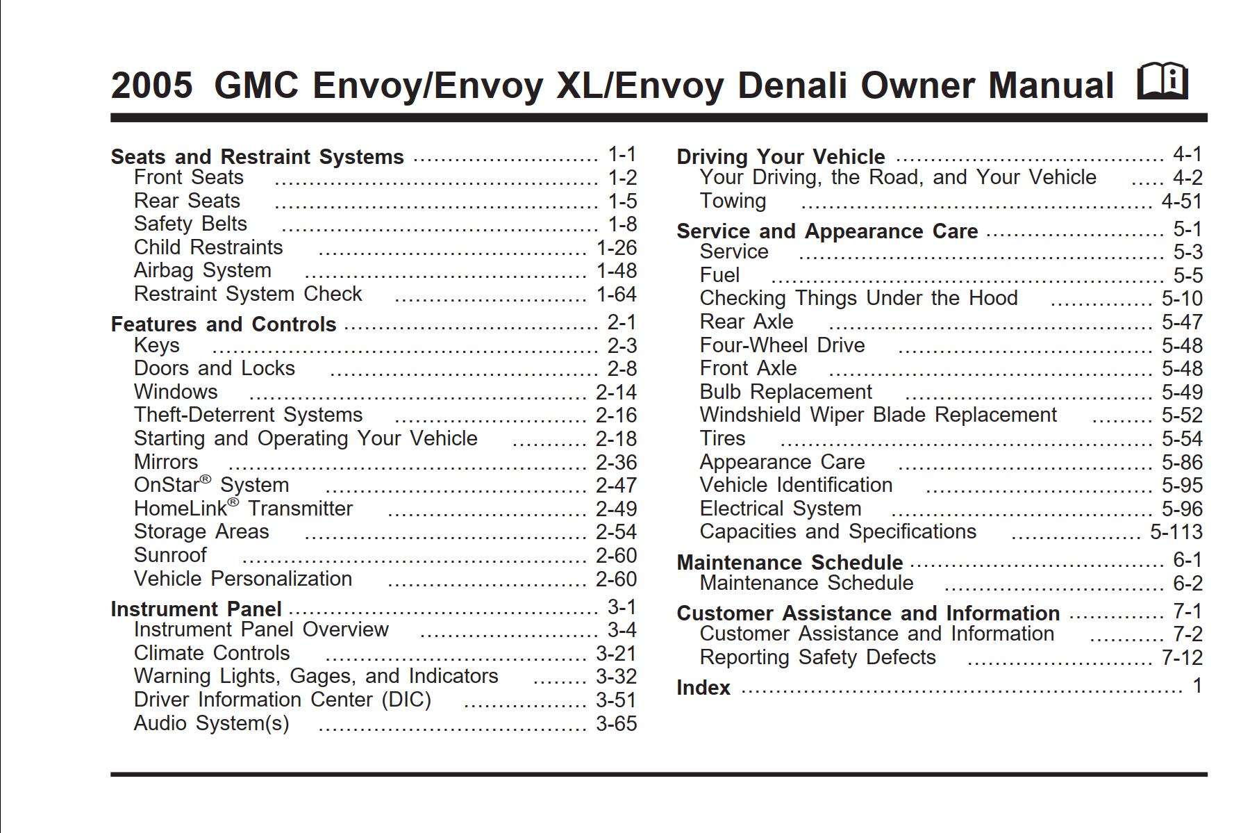 GMC Envoy Envoy XL Envoy Denali 2005 Owner’s Manual