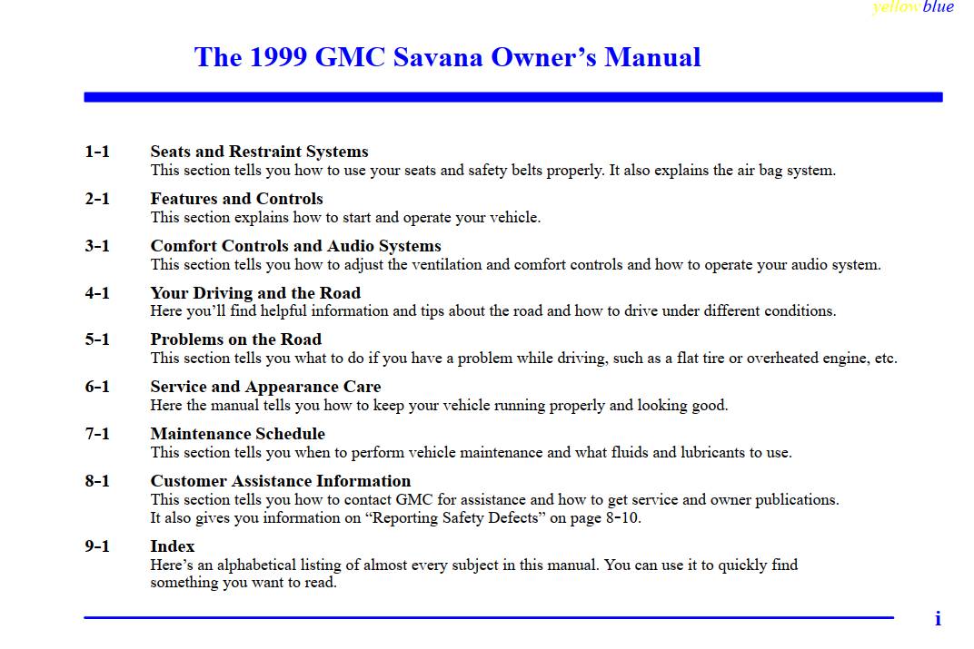 Gmc Savana 1999 Owner's Manual