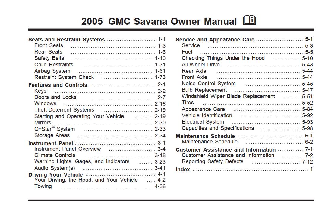 Gmc Savana 2005 Owner's Manual