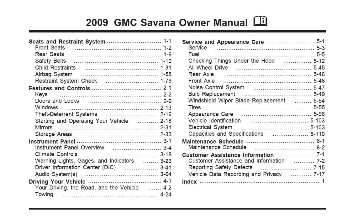 Gmc Savana 2009 Owner's Manual