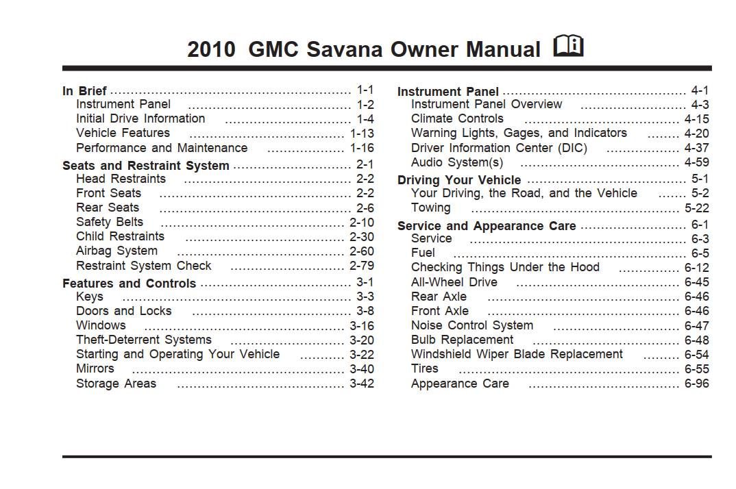 Gmc Savana 2010 Owner's Manual