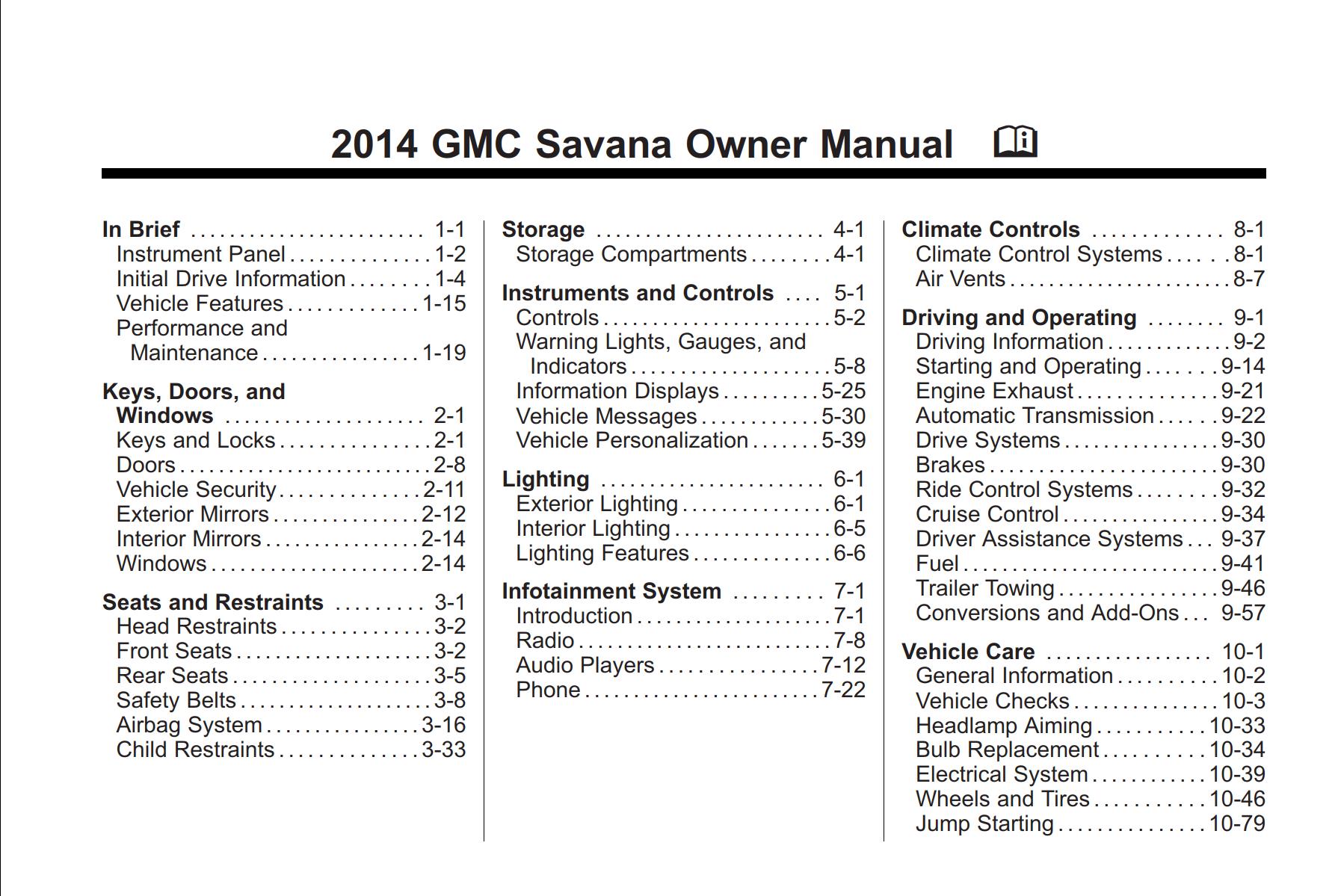 GMC Savana Cargo Van 2014 Owner’s Manual
