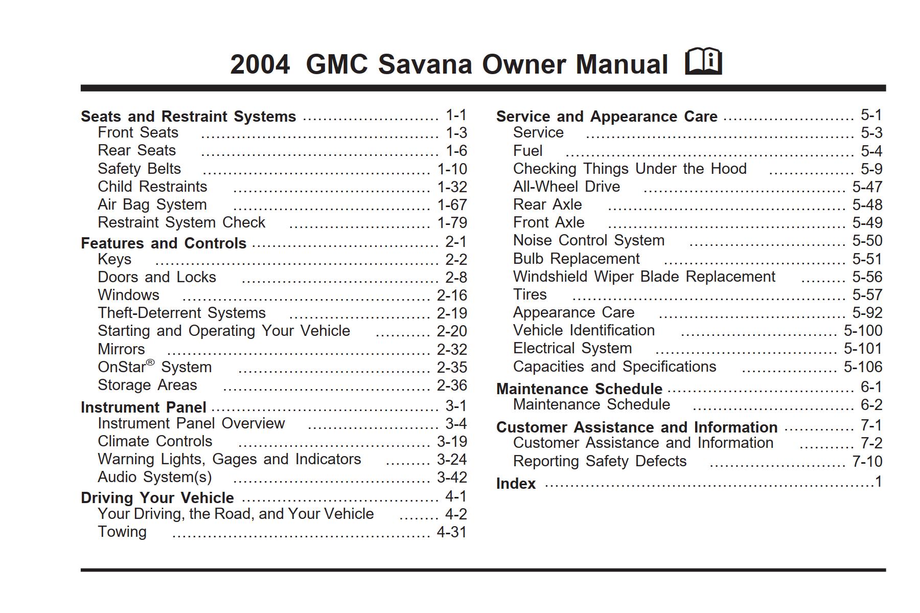 GMC Savana Passenger 2004 Owner's Manual