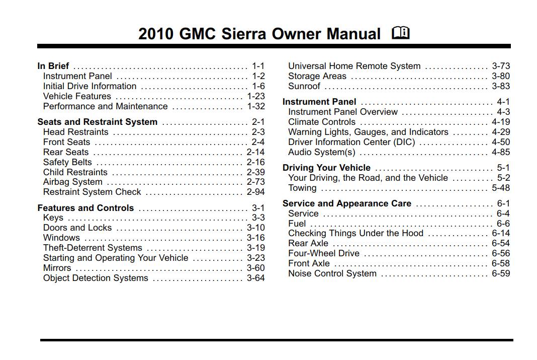 Gmc Sierra 2010 Owner’s Manual PDF for FREE