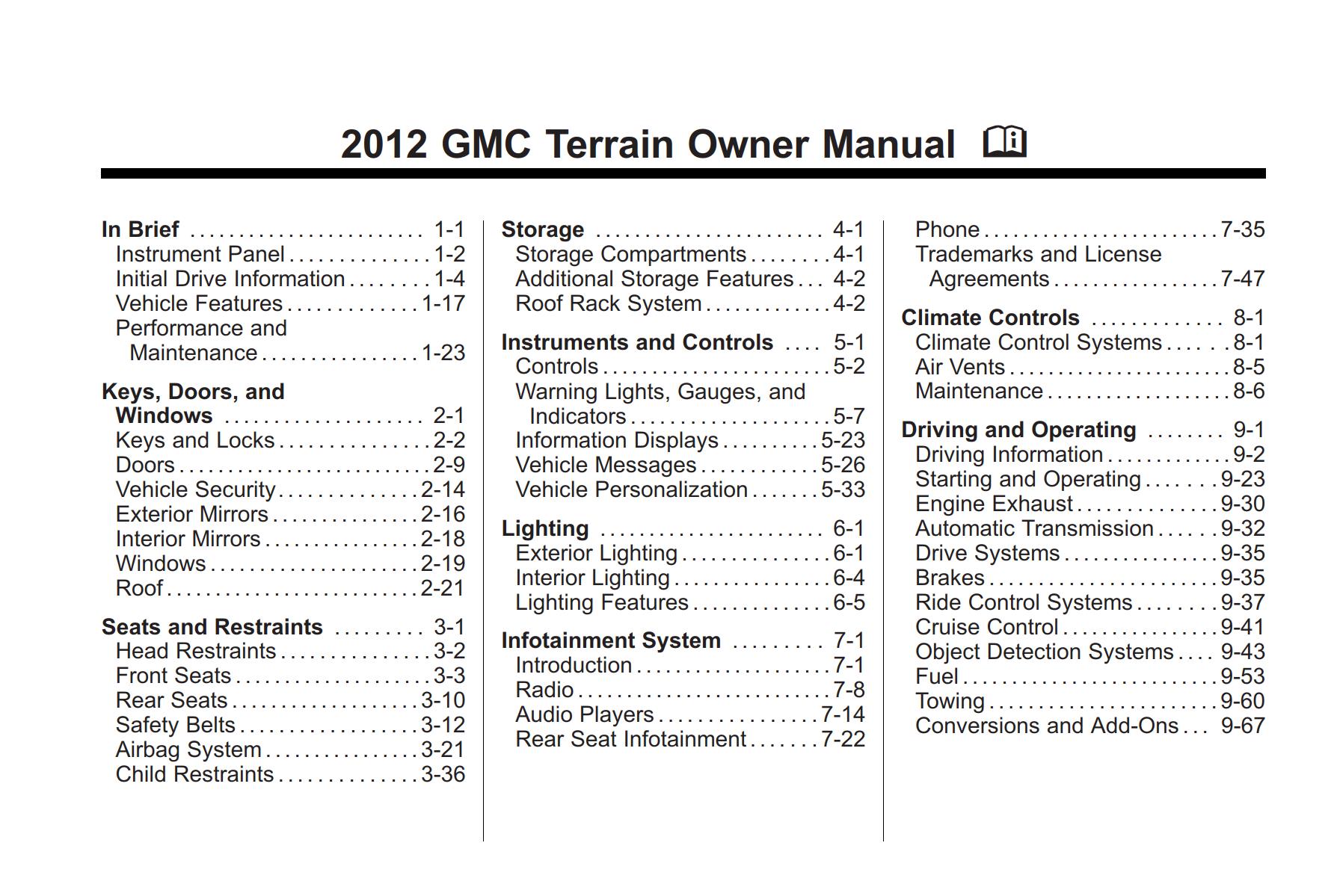 GMC Terrain 2012 Owner’s Manual