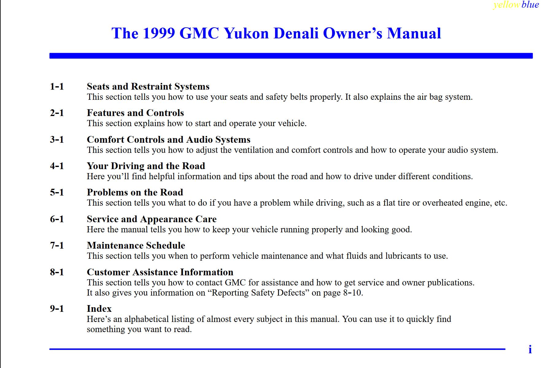 GMC Yukon Denali 1999 Owner's Manual