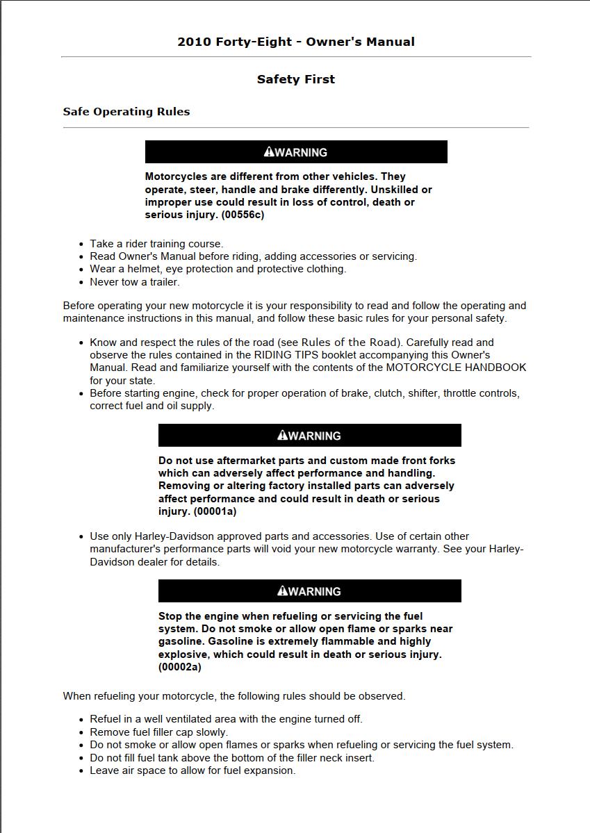 Harley-Davidson Forty-Eight 2010 Owner’s Manual