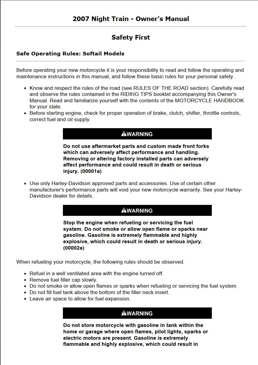 Harley-Davidson Night Train 2007 Owner’s Manual