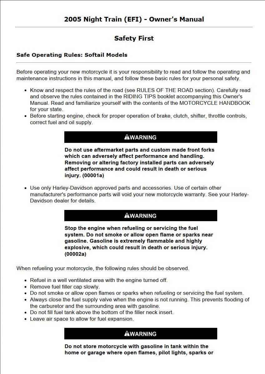 Harley-Davidson Night Train (EFI) 2005 Owner’s Manual