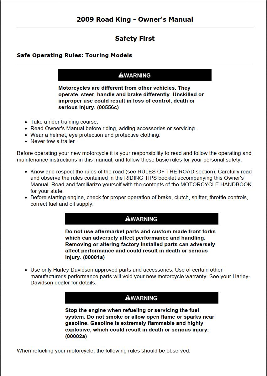 Harley-Davidson Road King 2009 Owner’s Manual