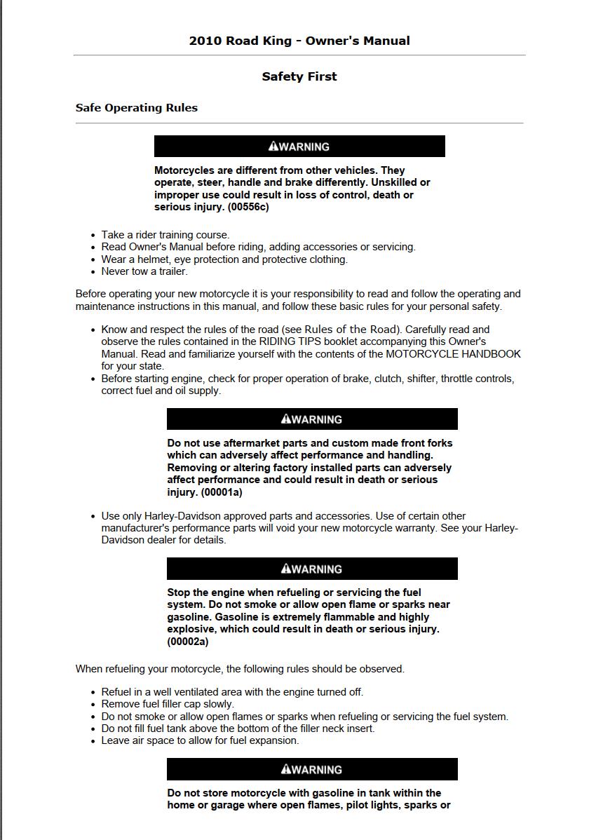 Harley-Davidson Road King 2010 Owner’s Manual
