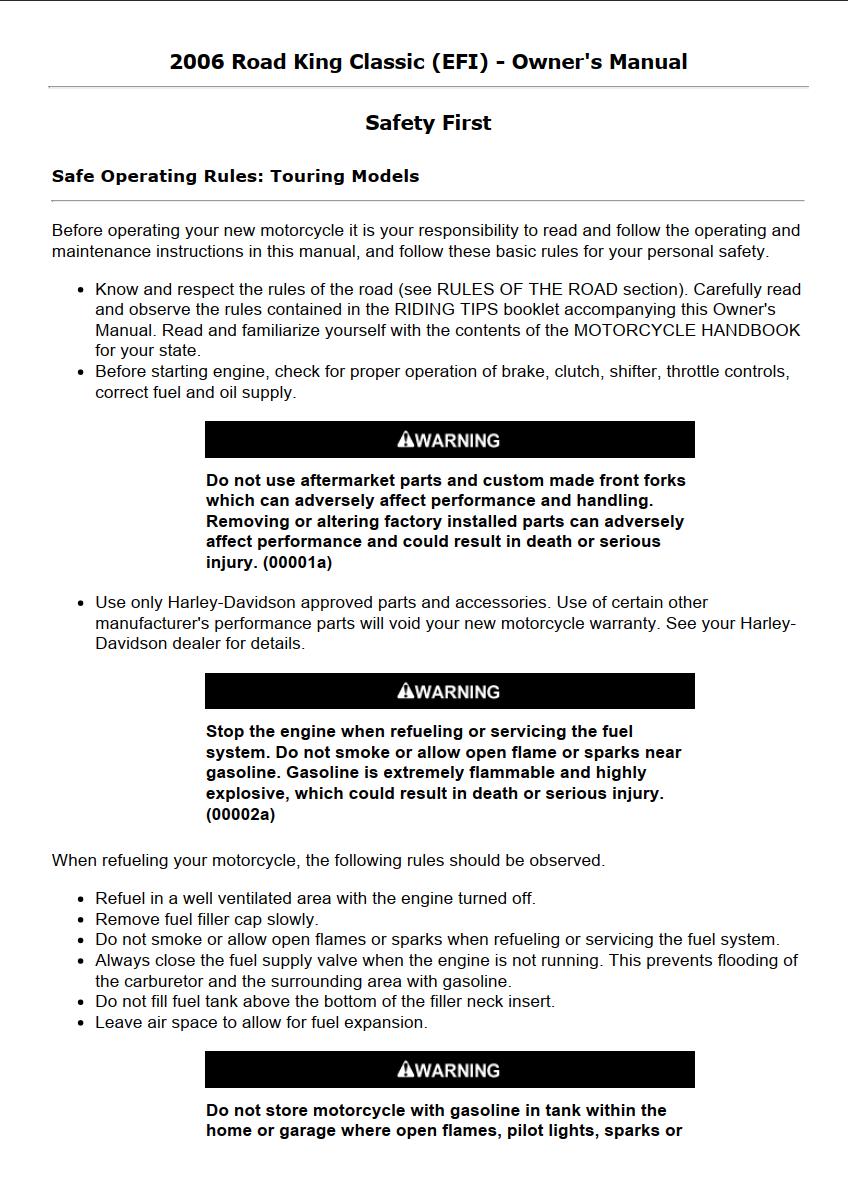 Harley-Davidson Road King Classic (EFI) 2006 Owner’s Manual