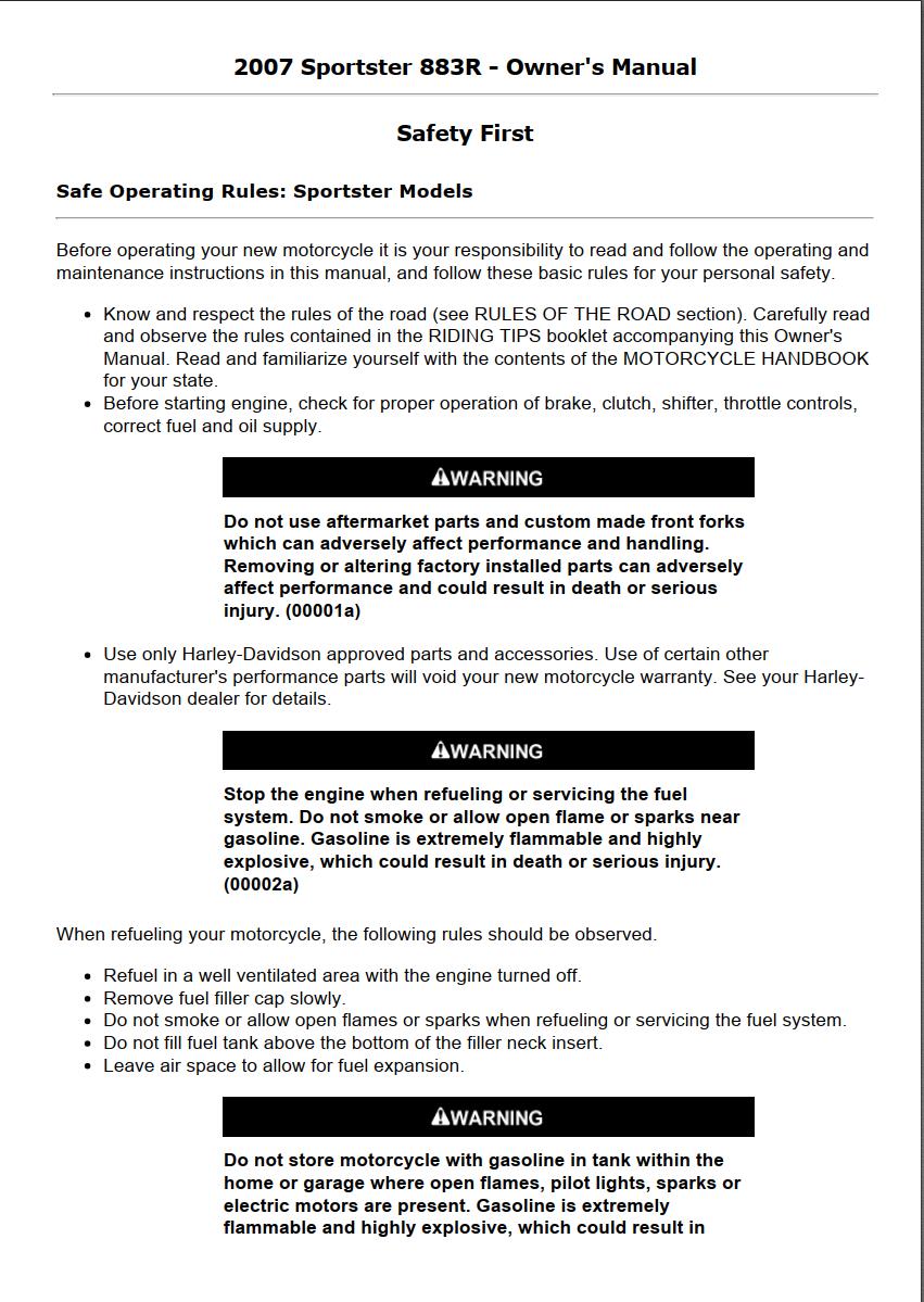 Harley-Davidson Sportster 883R 2007 Owner’s Manual
