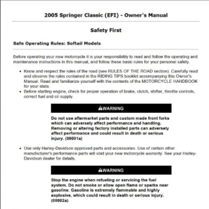 Harley-Davidson Springer Classic (EFI) 2005 Owner’s Manual