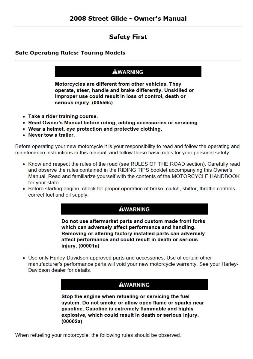 Harley-Davidson Street Glide 2008 Owner’s Manual