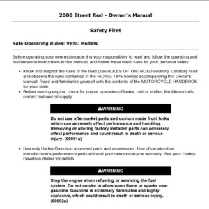 Harley-Davidson Street Rod 2006 Owner’s Manual