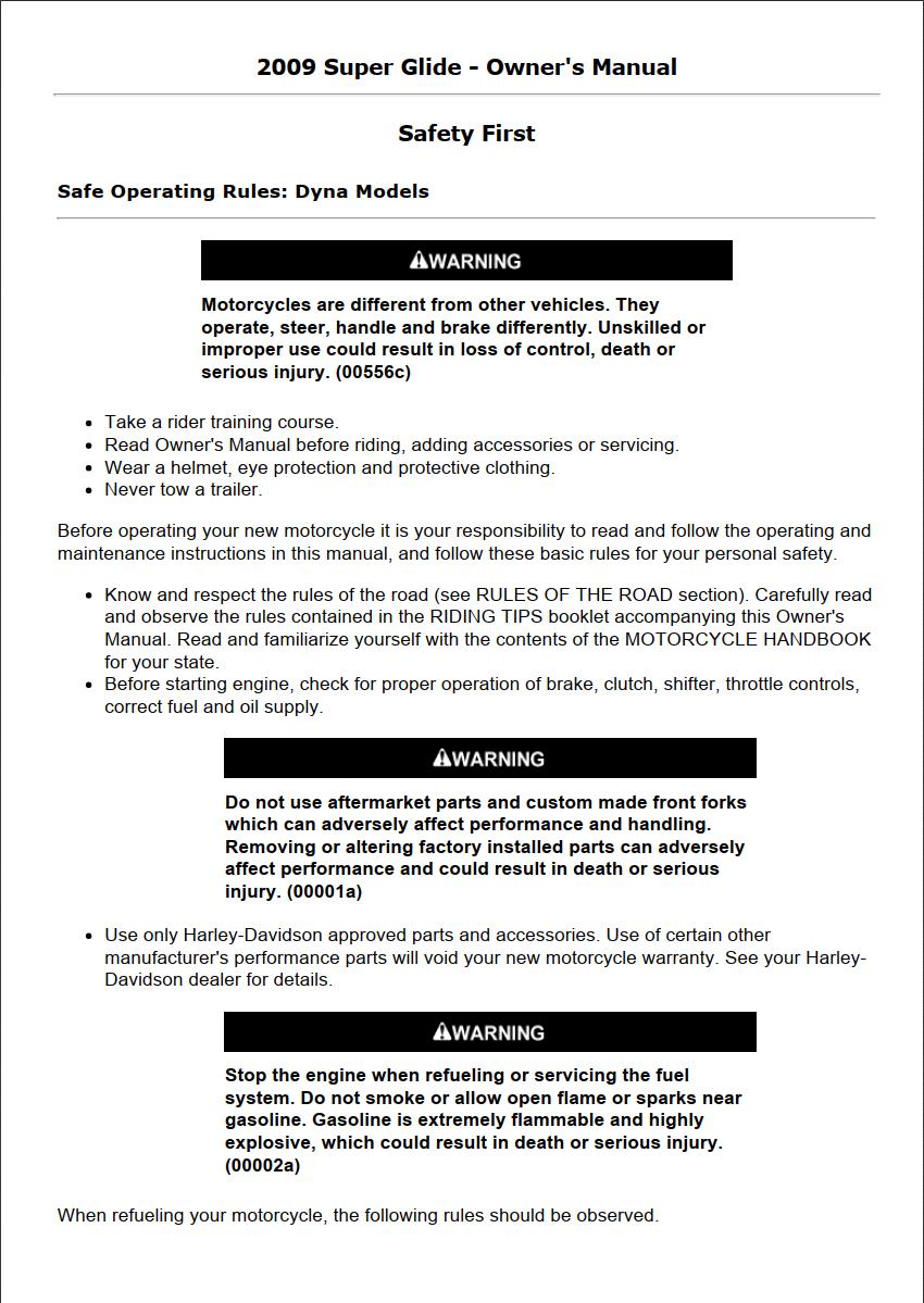 Harley-Davidson Super Glide 2009 Owner’s Manual