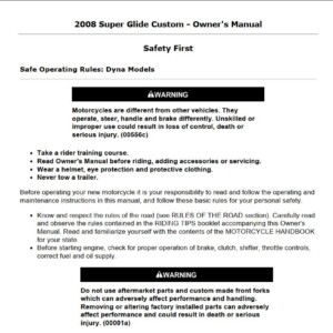 Harley-Davidson Super Glide Custom 2008 Owner’s Manual