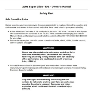 Harley-Davidson Super Glide (EFI) 2005 Owner’s Manual