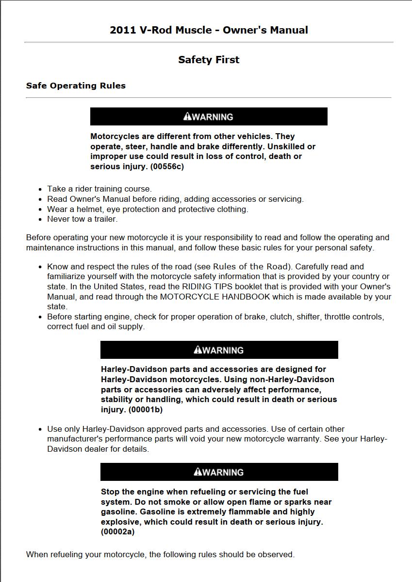 Harley-Davidson V-Rod Muscle 2011 Owner’s Manual