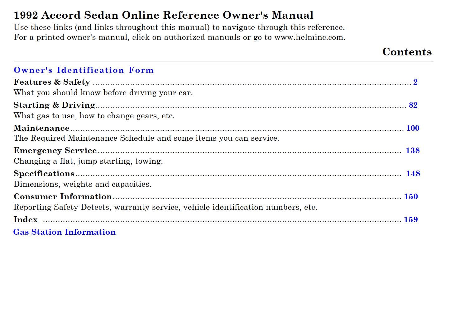 Honda Accord 1992 Owner’s Manual