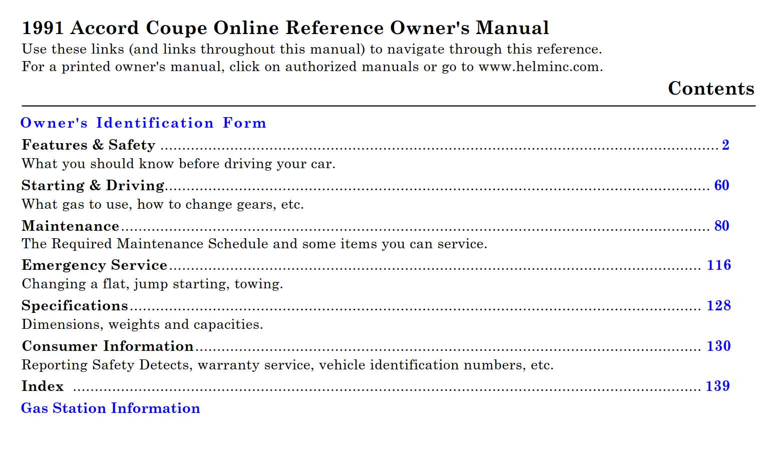 Honda Accord Coupe 1991 Owner's Manual
