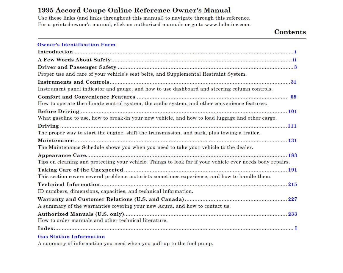 Honda Accord Coupe 1995 Owner's Manual