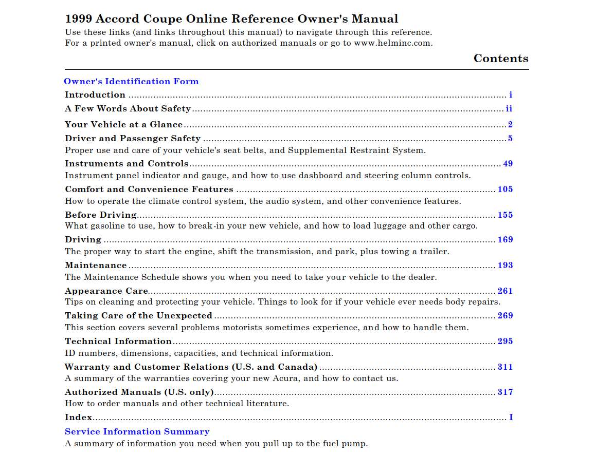 Honda Accord Coupe 1999 Owner's Manual