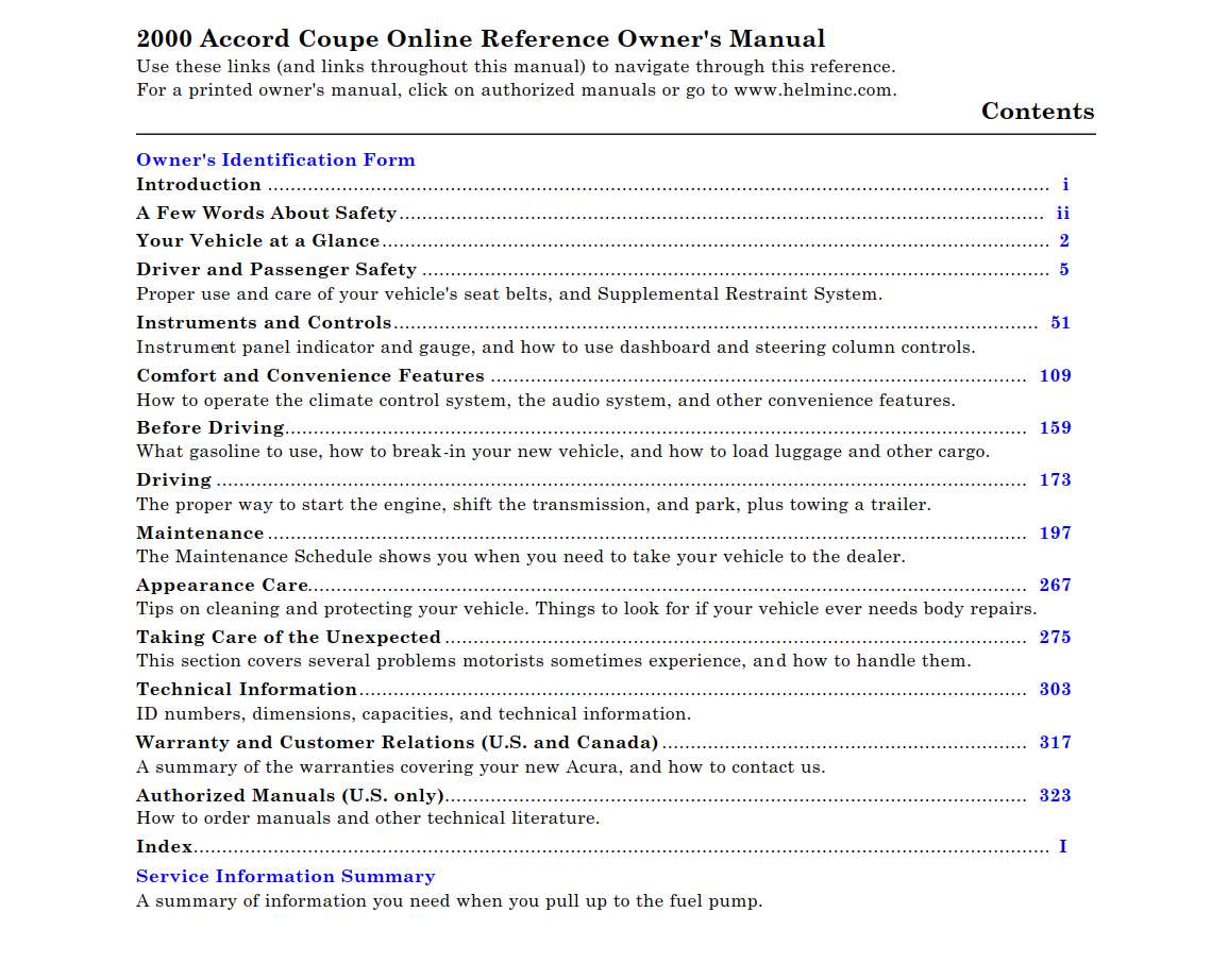 Honda Accord Coupe 2000 Owner's Manual