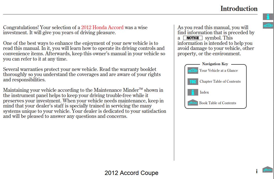 Honda Accord Coupe 2012 Owner's Manual