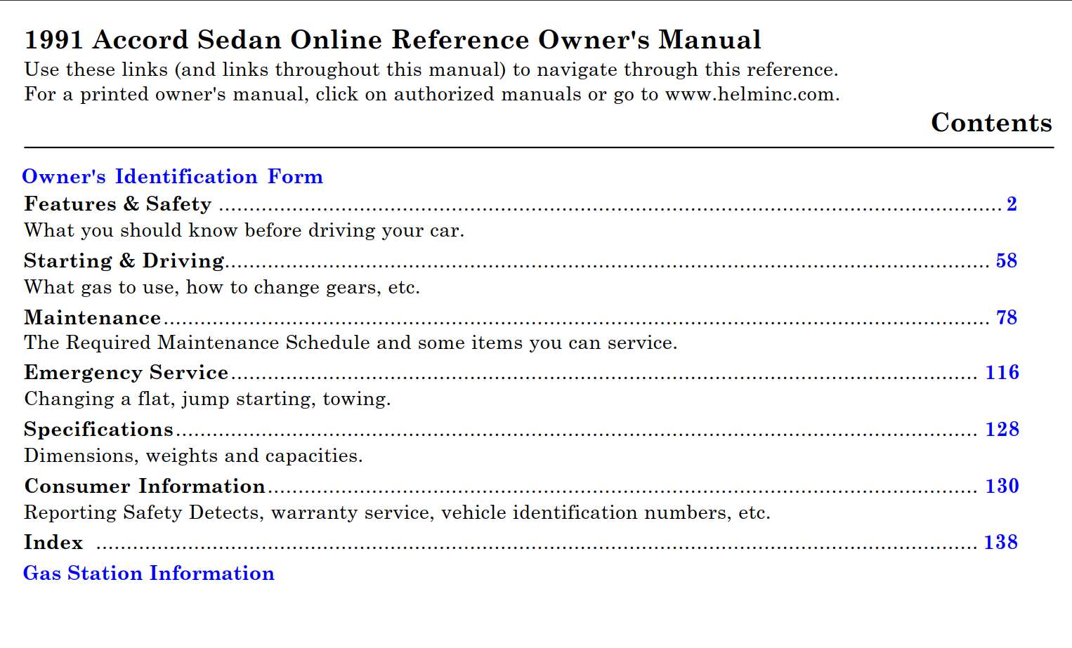 Honda Accord Sedan 1991 Owner's Manual