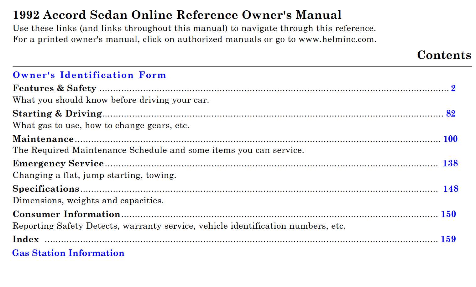 Honda Accord Sedan 1992 Owner's Manual