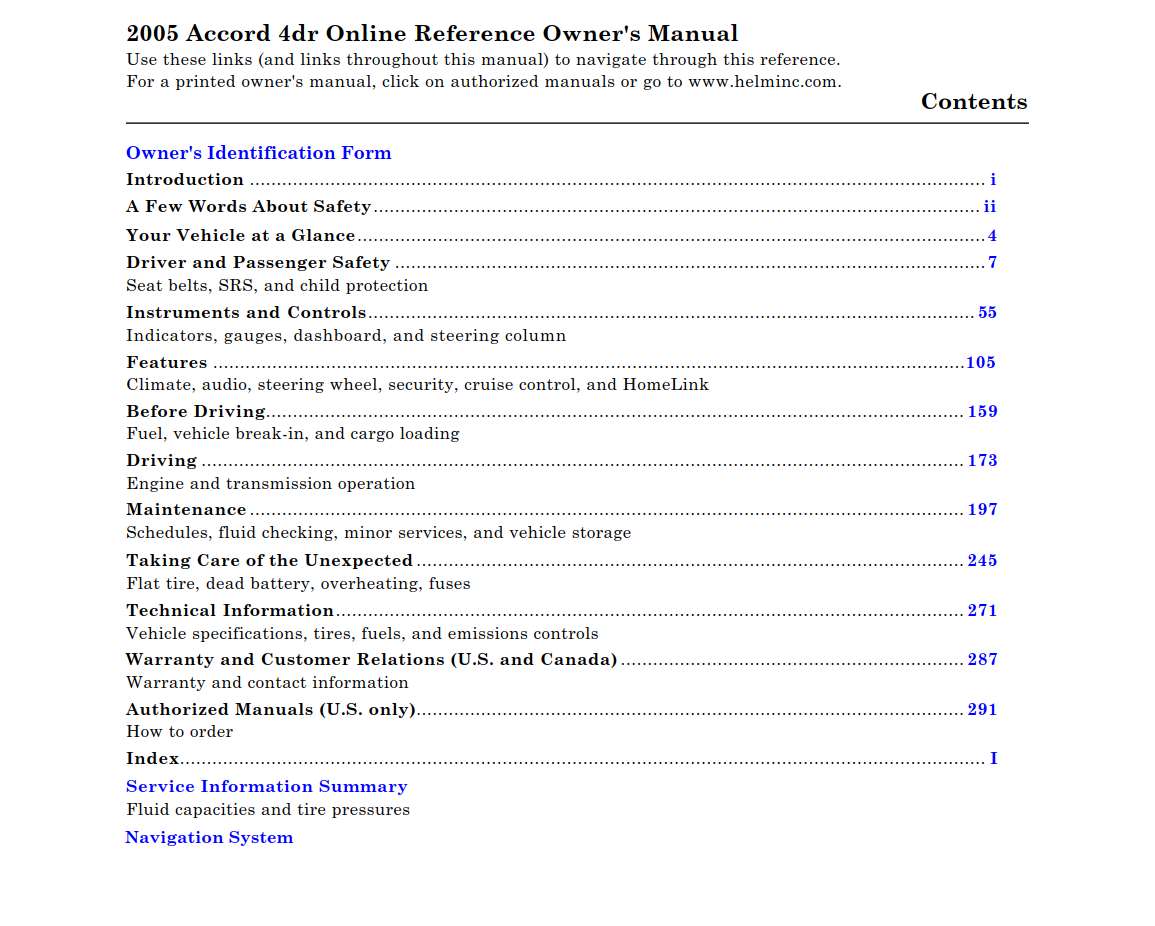 Honda Accord Sedan 2005 Owner's Manual