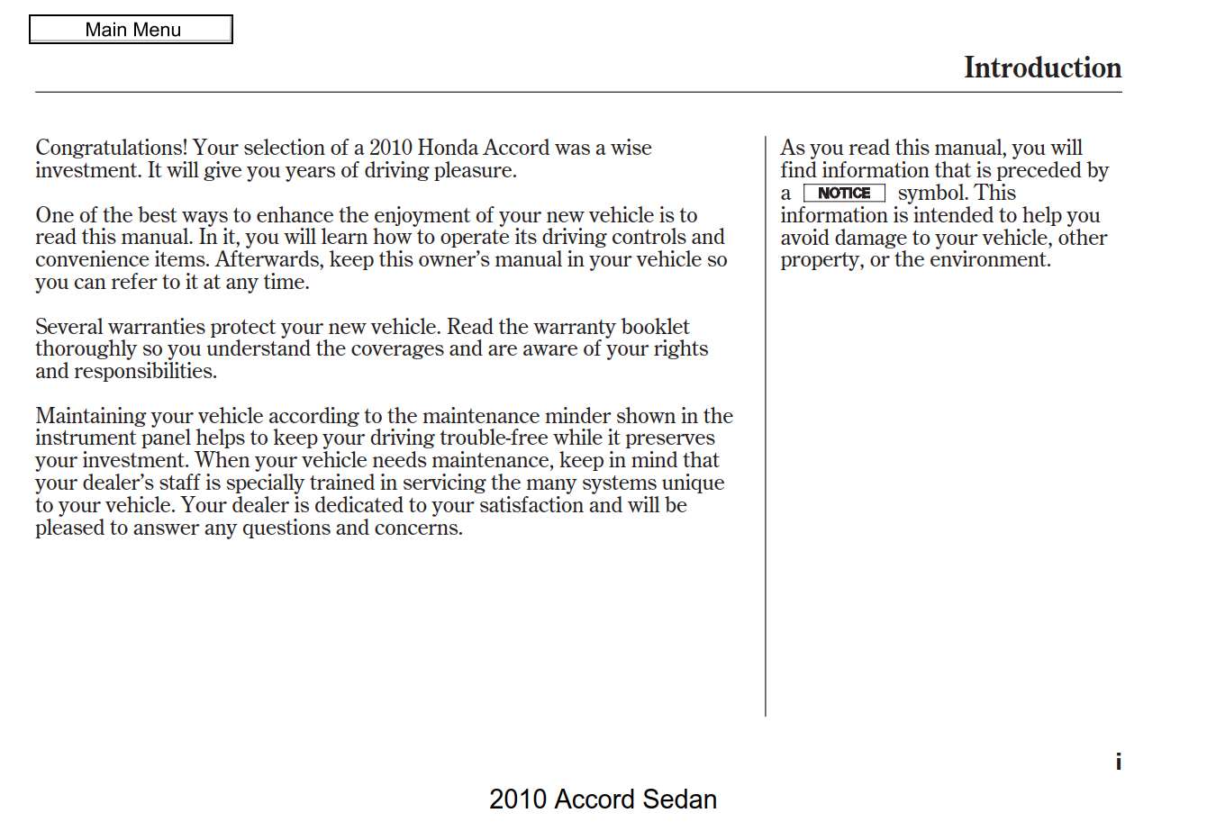 Honda Accord Sedan 2010 Owner's Manual