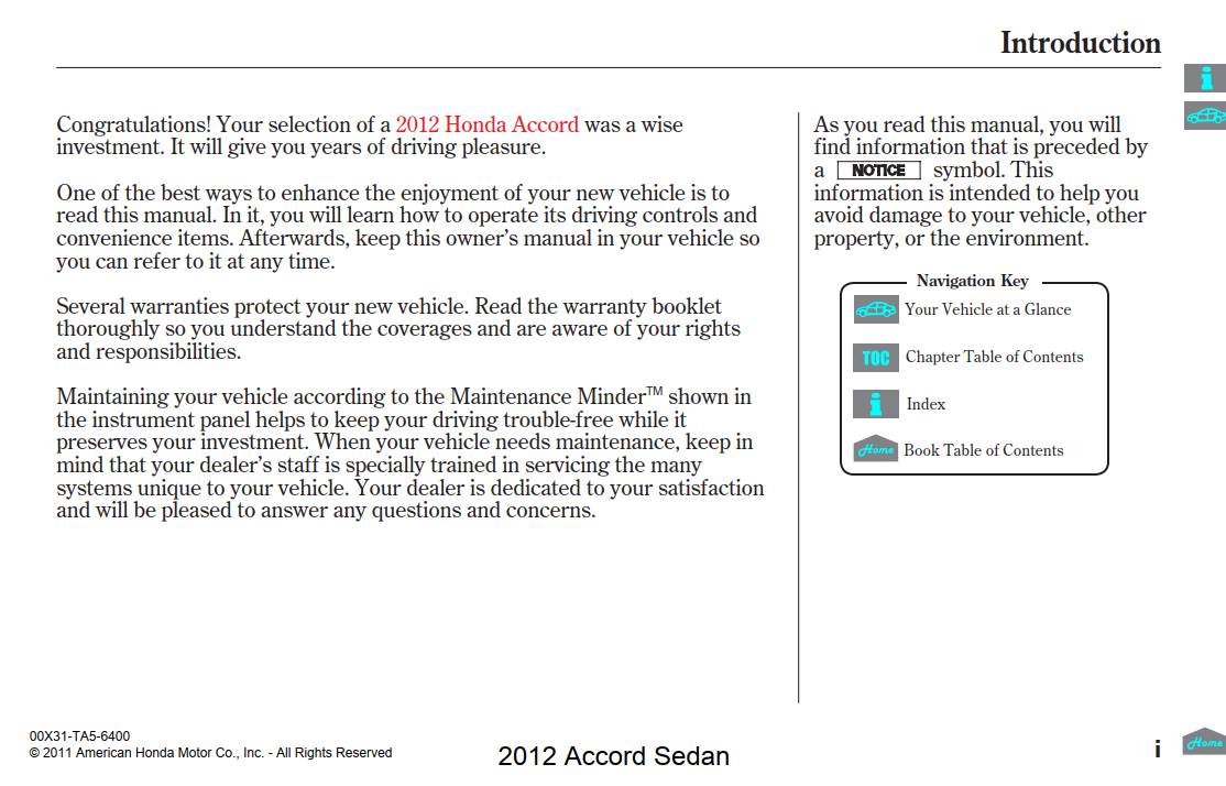 Honda Accord Sedan 2012 Owner's Manual
