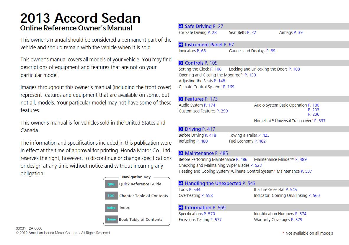 Honda Accord Sedan 2013 Owner's Manual