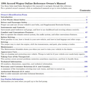 Honda Accord Wagon 1994 Owner's Manual