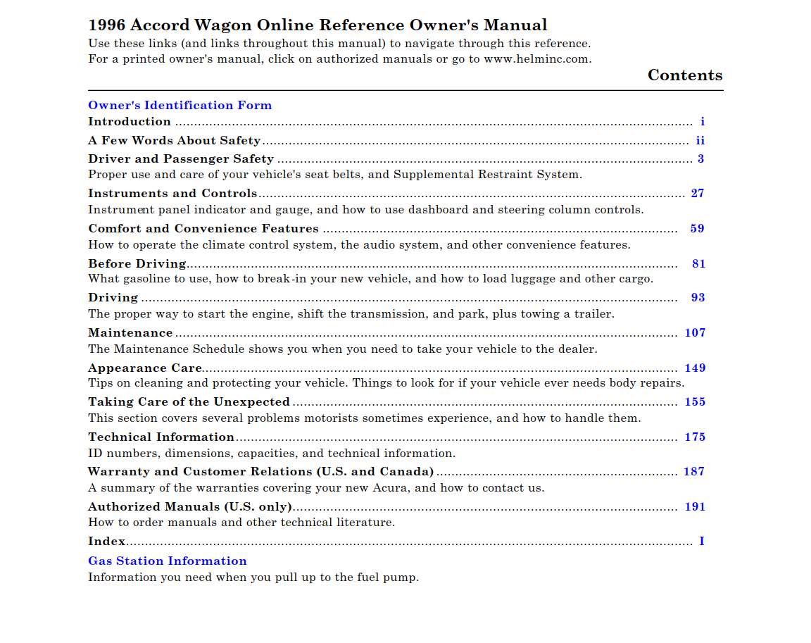Honda Accord Wagon 1996 Owner's Manual