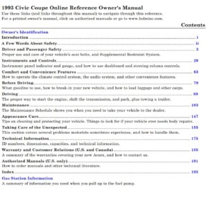Honda Civic Coupe 1993 Owner's Manual