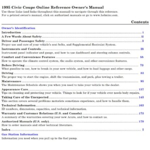 Honda Civic Coupe 1995 Owner's Manual