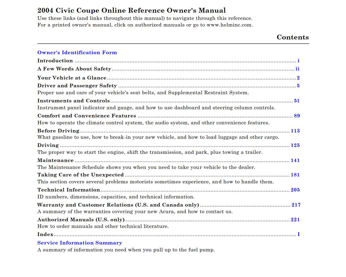 Honda Civic Coupe 2004 Owner's Manual