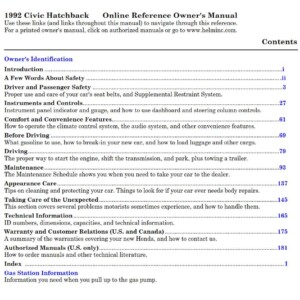Honda Civic Hatchback 1992 Owner's Manual