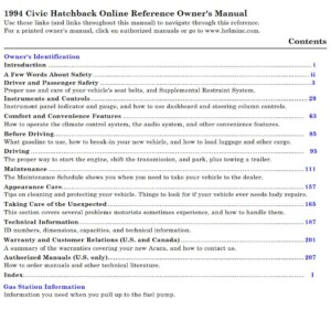 Honda Civic Hatchback 1994 Owner's Manual