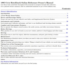 Honda Civic Hatchback 1995 Owner's Manual