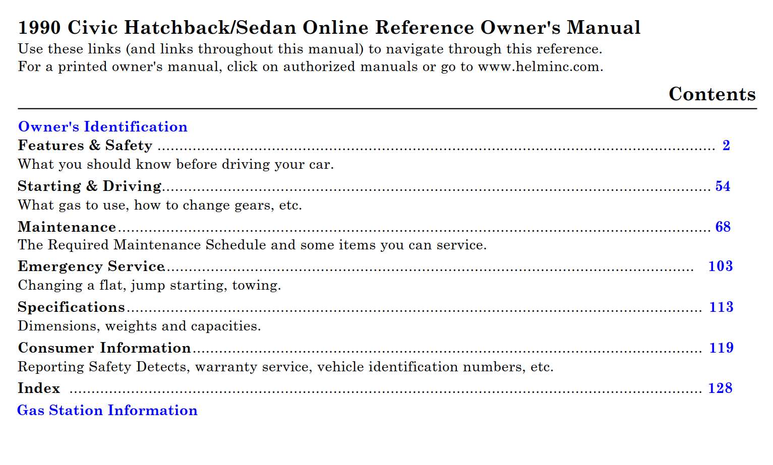 Honda Civic Hatchback Sedan 1990 Owner's Manual