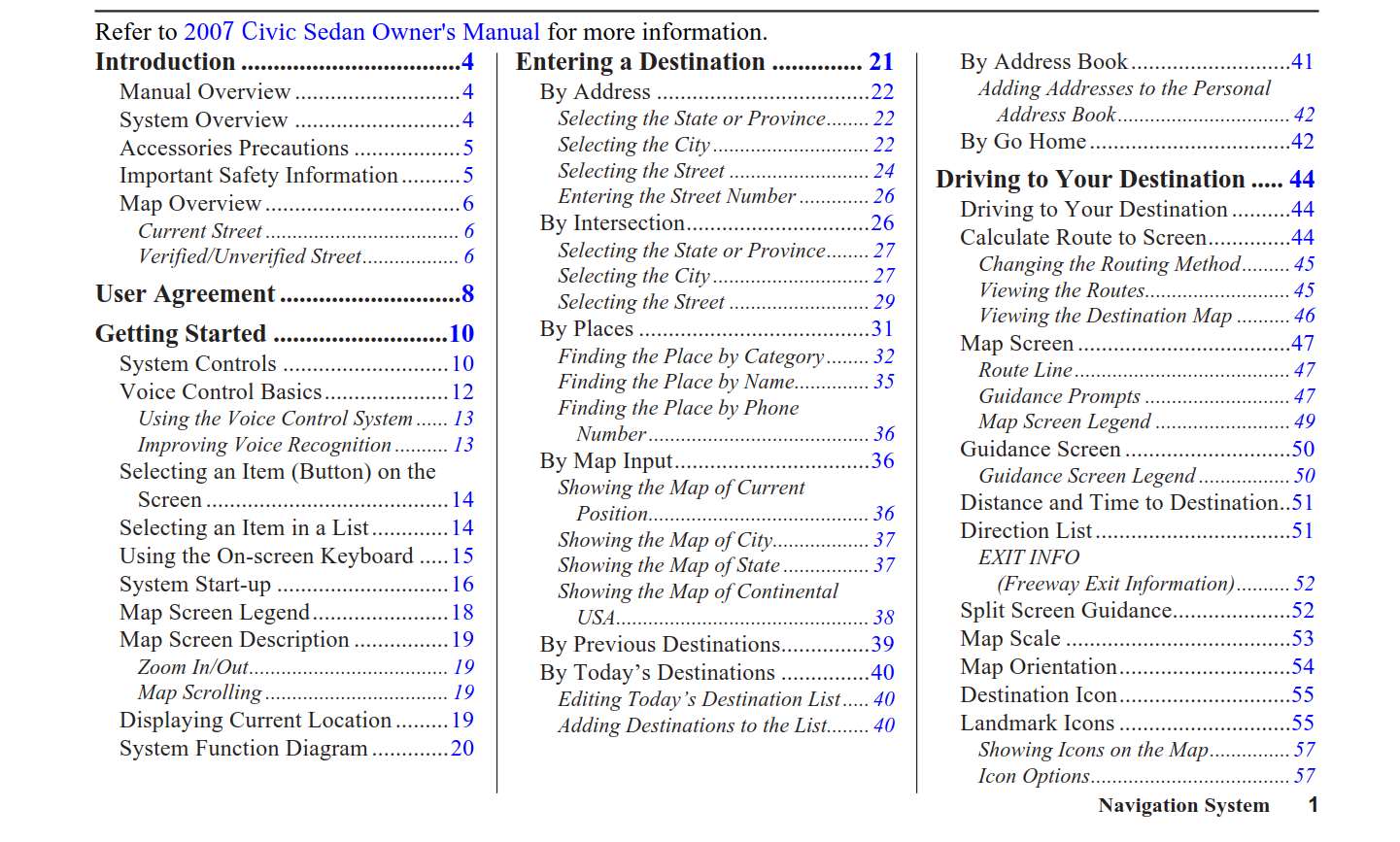 Honda Civic Navigation 2007 Owner's Manual