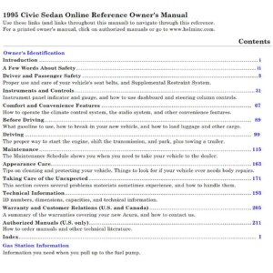 Honda Civic Sedan 1995 Owner's Manual
