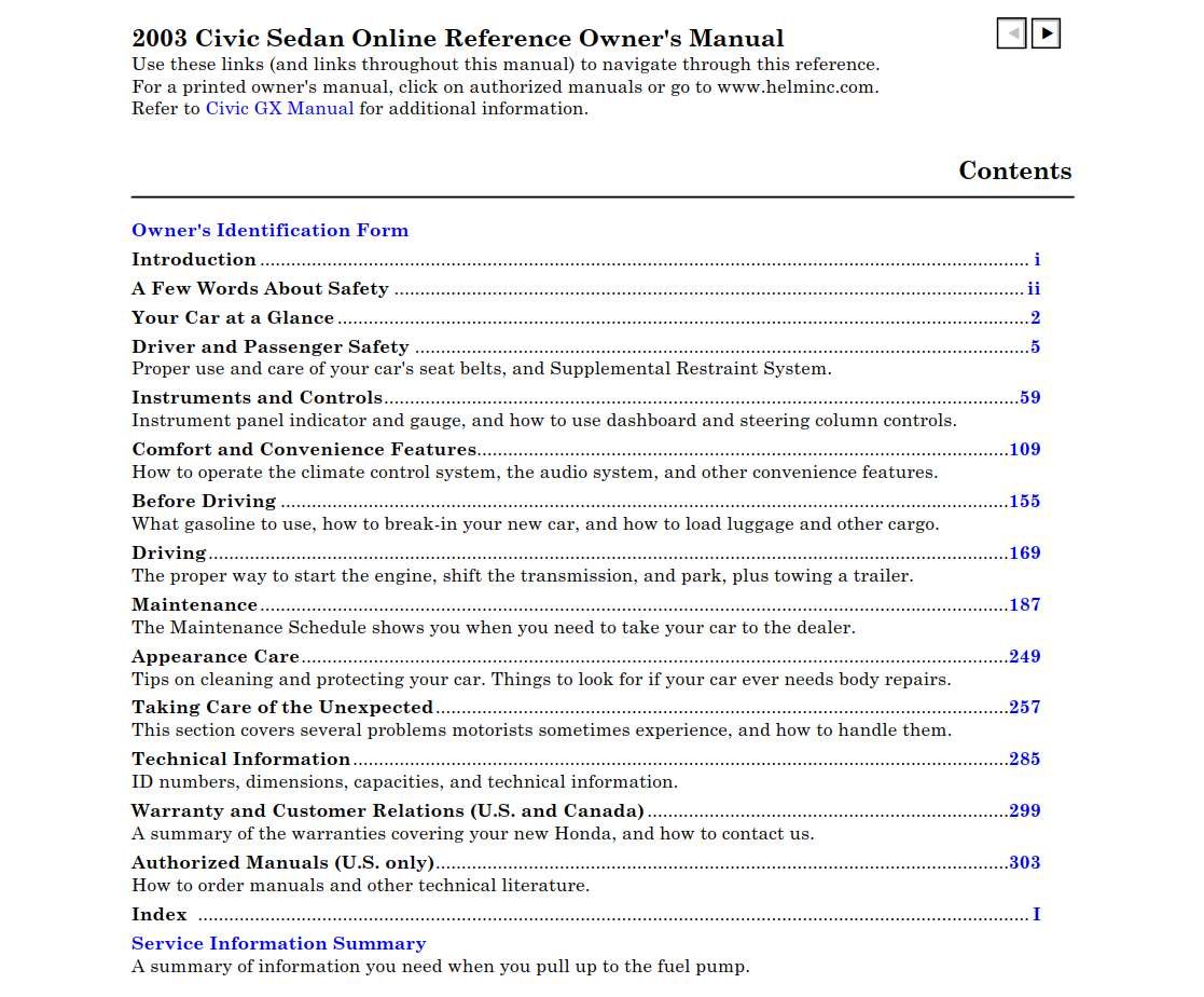 Honda Civic Sedan 2003 Owner's Manual